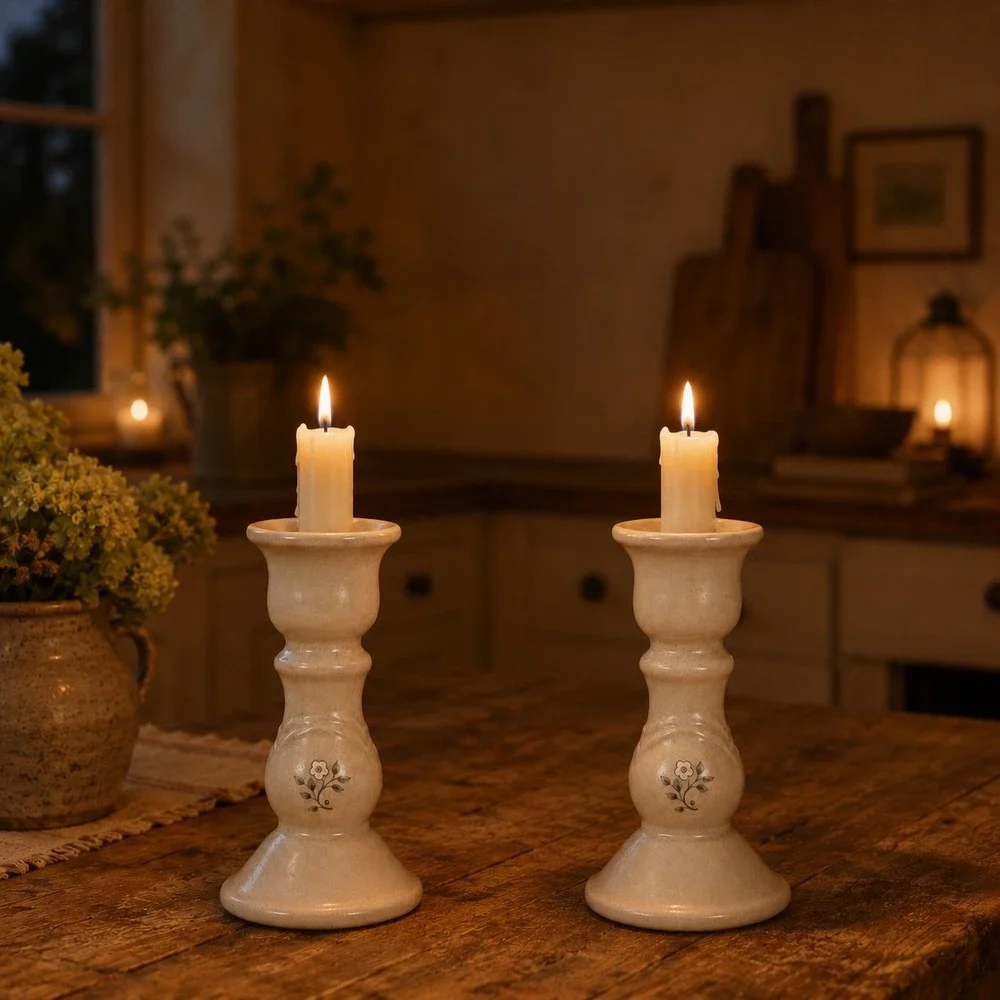 Pair of Pfaltzgraff Candlestick Holders-Heirloom-Ceramic Farmhouse‎